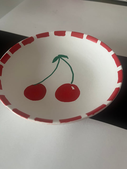 White and Red Hand painted Cherry Trinket Dish