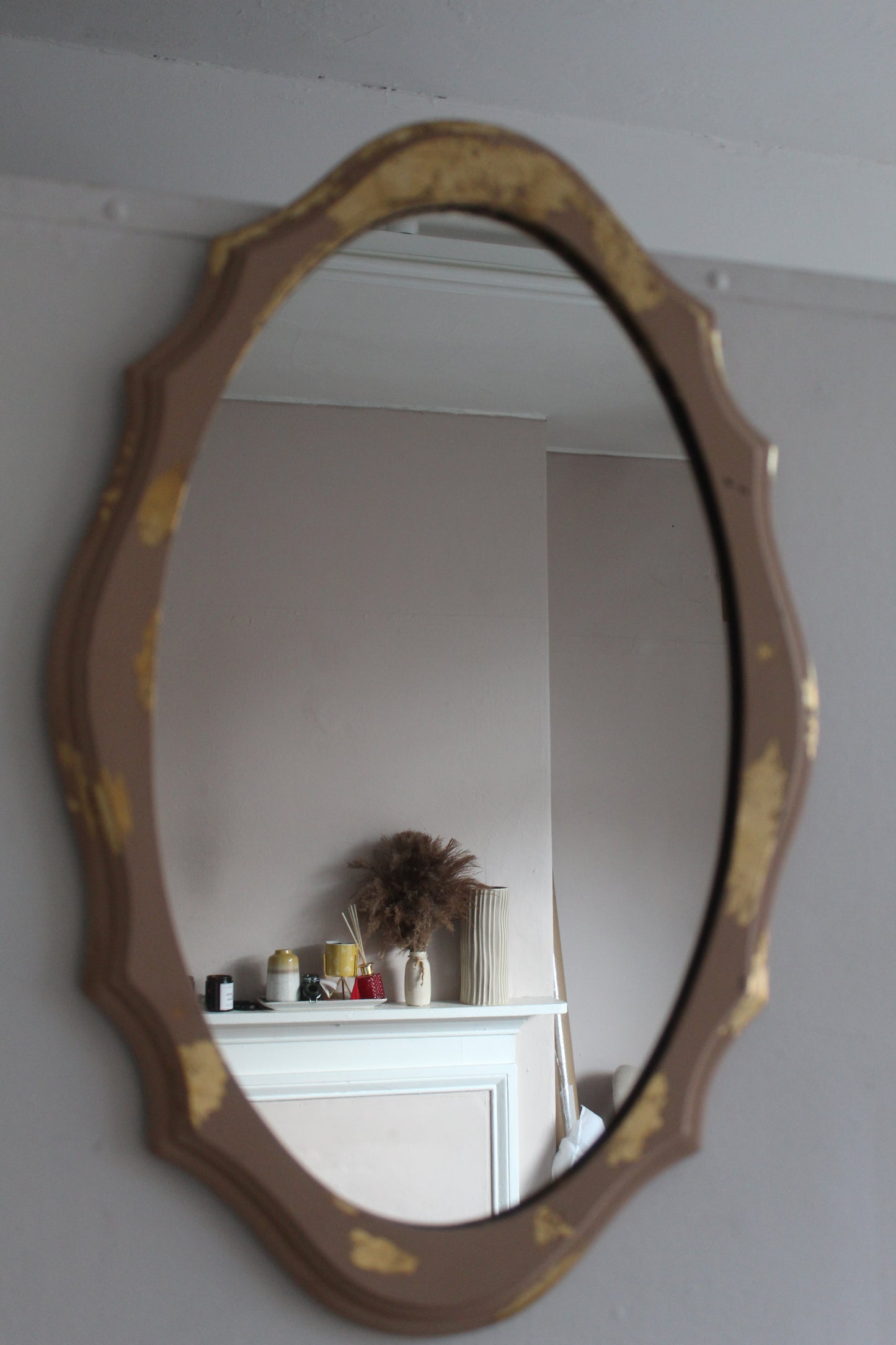 Beige and Gold Leaf French-Inspired Mirror