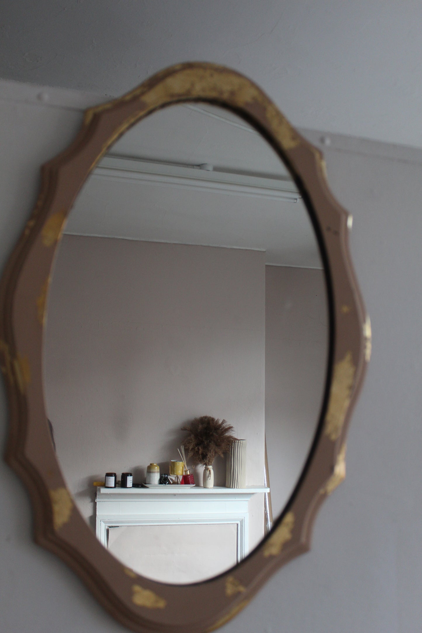 Beige and Gold Leaf French-Inspired Mirror