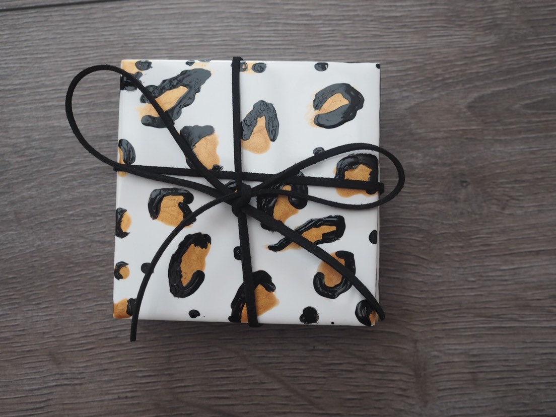 Handpainted leopard print square coasters